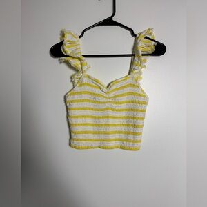 Free People XS Yellow Stripe Smocked Crop Top Ruffle Straps